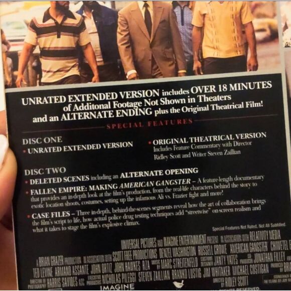 American Gangster DVD 2-Disc Unrated Extended Denzel Washington Slipcover - Picture 8 of 9